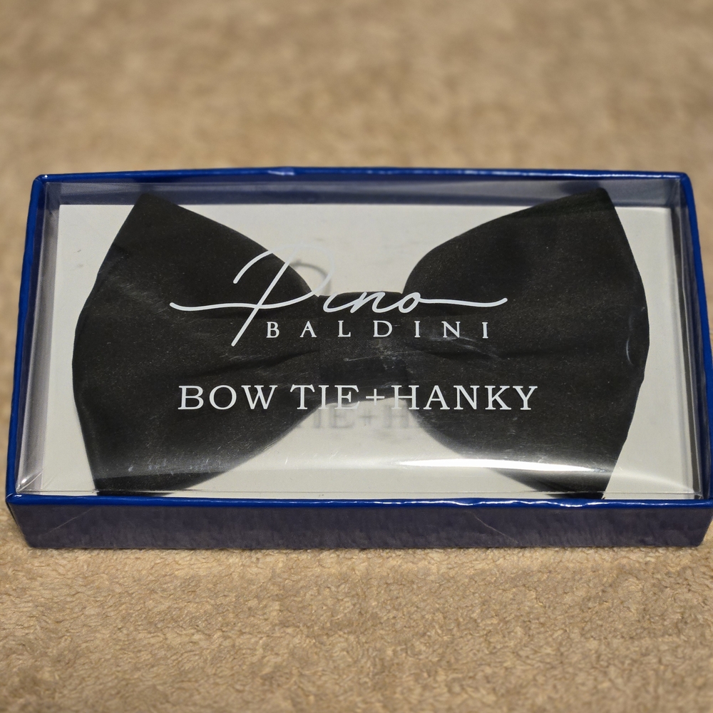 Black Bow Tie and Hanky Set